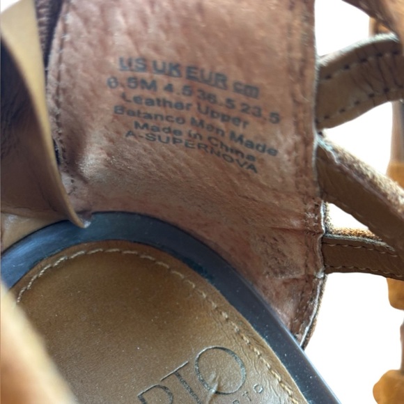 Franco Sarto Cognac Suede Tie Front Cut Out Wooden Block Heel Size 6.5 - Picture 8 of 8